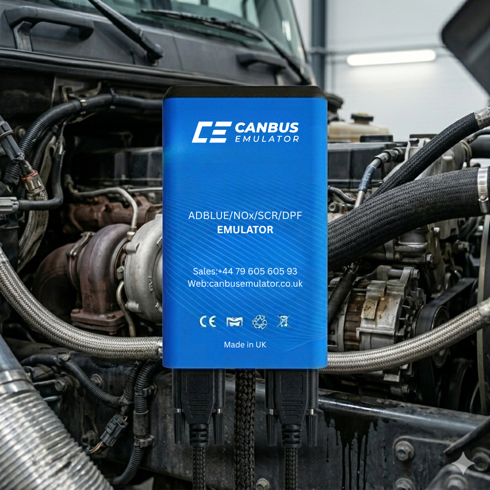 Canbus emulator in front of a vehicle engine
