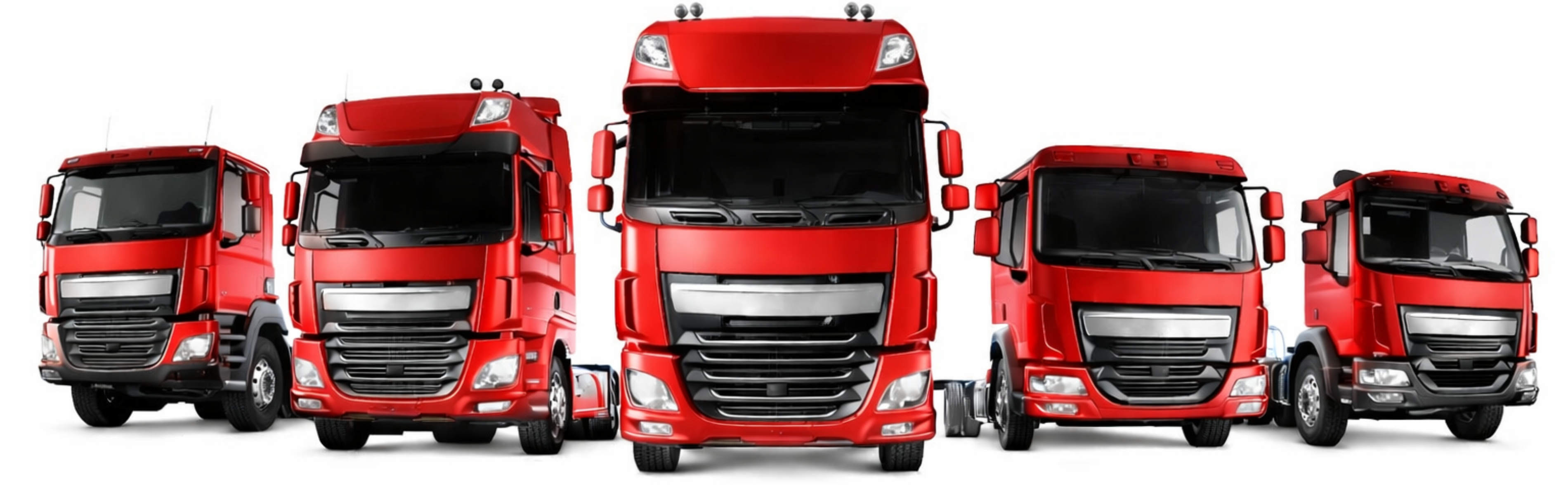 Row of red trucks on a white background