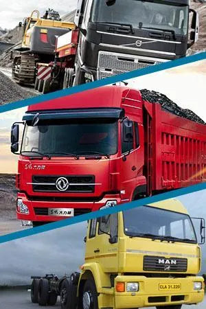 Collage of different trucks including a red one, a black one, and a yellow one - Canbus Emulator